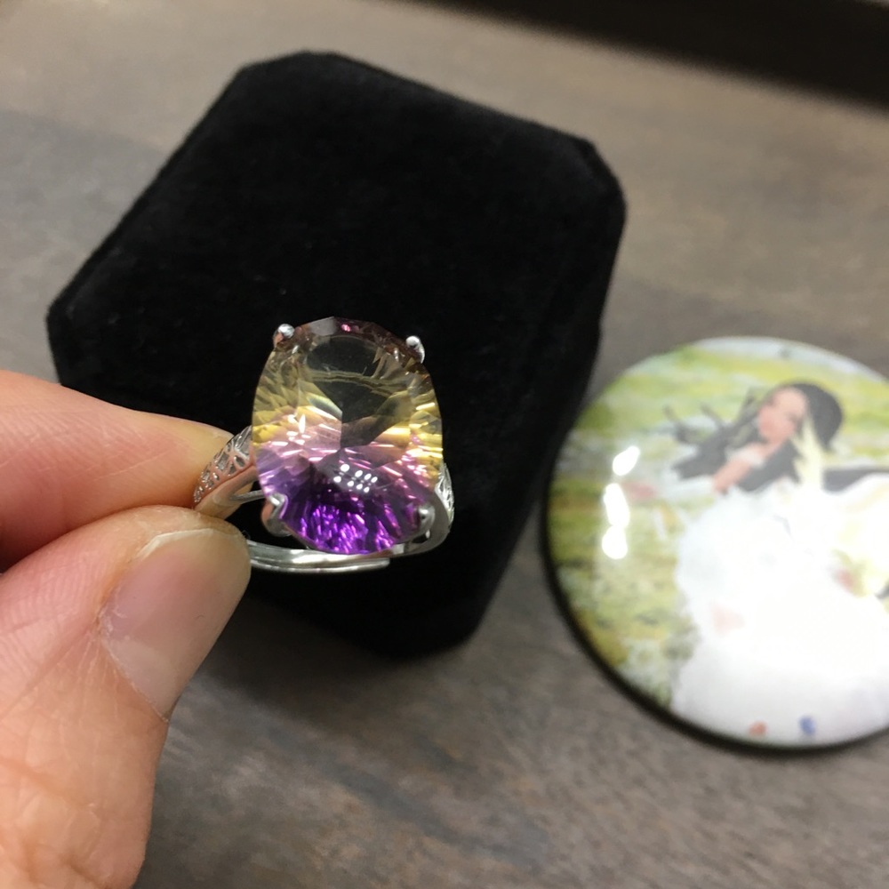 Certified 14.2 CT Ametrine Solid Silver Ring - Picture 5 of 16